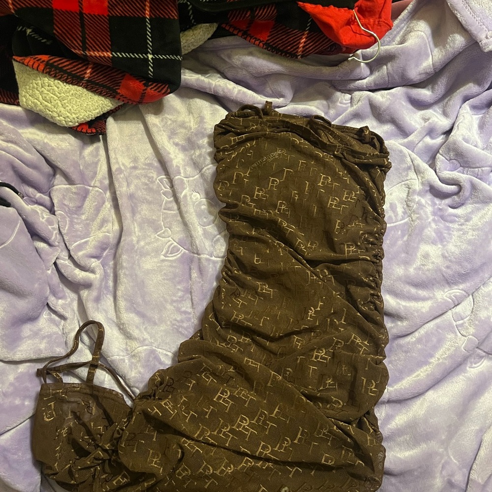 PrettyLittleThing Chocolate Monogram Dress